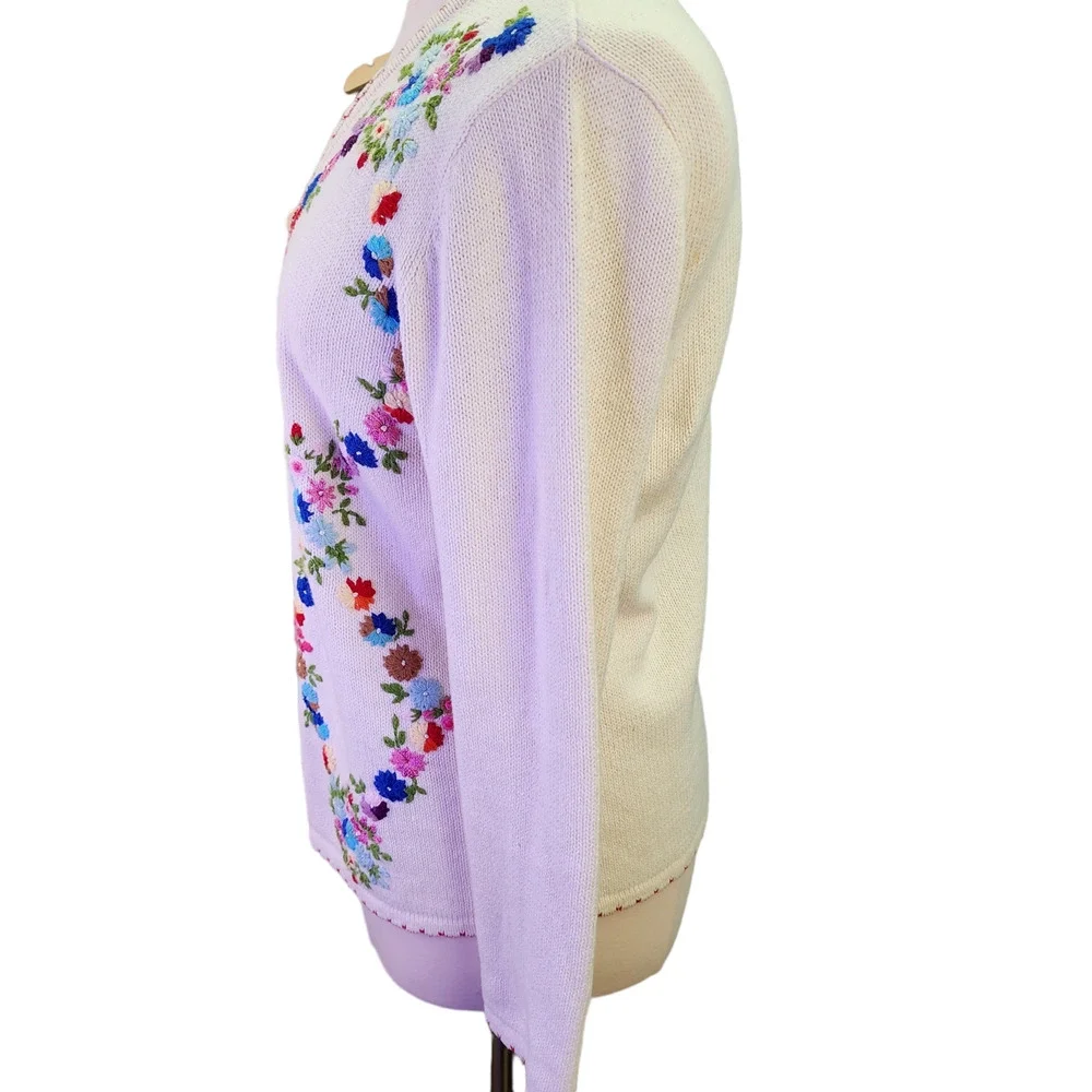 Haband Sweater Women’s Large Embroidered Floral Button-Up Cardigan Cottagecore - Picture 3 of 16